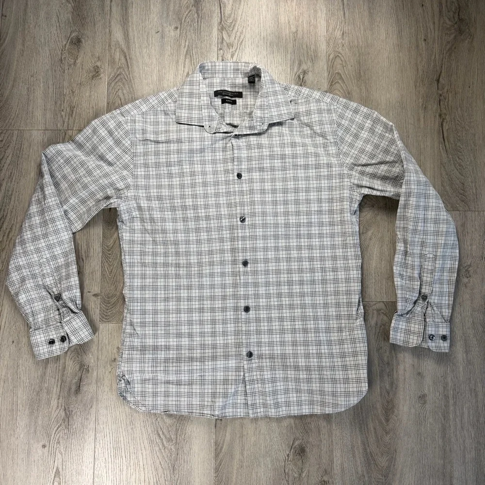 John Varvatos U.S.A. Shirt Mens 15 32/33 Gray Plaid‎ Slim Fit Dress Long Sleeve